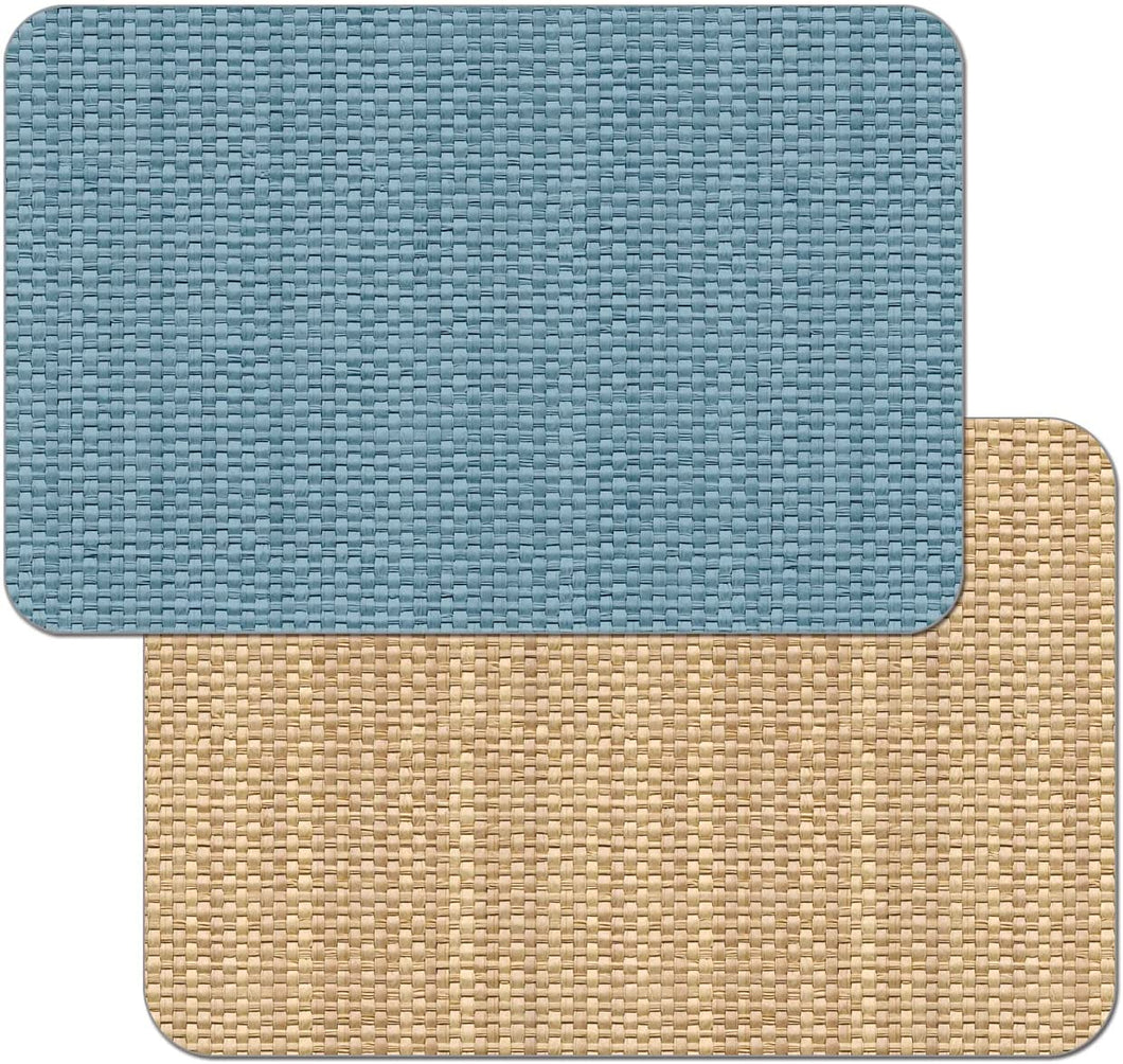 CounterArt Blue and Natural Basket Weave Design Reversible Easy Care Plastic Placemat Set of 4 Made in The USA