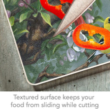 Load image into Gallery viewer, CounterArt Beautiful Songbirds Tempered Glass Counter Saver/Cutting Board 10” x 8” Made in the USA
