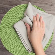 Load image into Gallery viewer, CounterArt Avocado Green and Natural Basket Weave Design Round Reversible Easy Care Plastic Placemat Set of 4 Made in The USA
