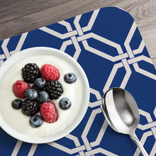 Load image into Gallery viewer, CounterArt Blue Lattice Reversible Easy Care Plastic Placemats Set of 4 Made in The USA
