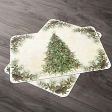 Load image into Gallery viewer, Counterart Vintage Christmas Tree Reversible Wipe Clean Placemat Set of 4 Made in the USA
