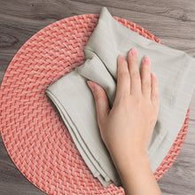 Load image into Gallery viewer, CounterArt Coral and Natural Basket Weave Design Round Reversible Easy Care Plastic Placemat Set of 4 Made in The USA
