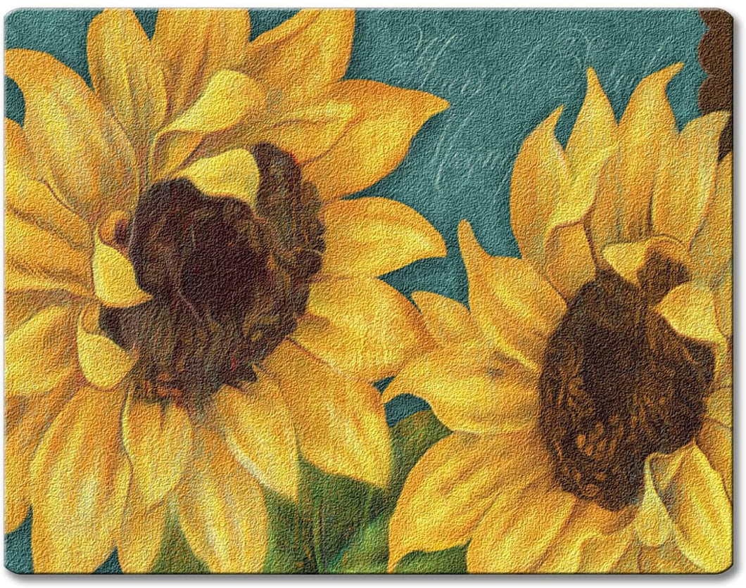 Sunshiny Day Bold Yellow Sunflowers Glass 10 Inch Kitchen or Bar Cutting Board