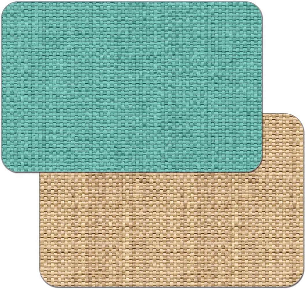 CounterArt Teal and Natural Basket Weave Design Reversible Easy Care Plastic Placemat Set of 4 Made in The USA