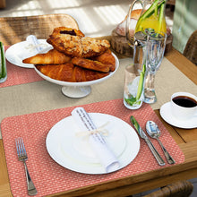 Load image into Gallery viewer, CounterArt Coral and Natural Basket Weave Design Reversible Easy Care Plastic Placemat Set of 4 Made in The USA
