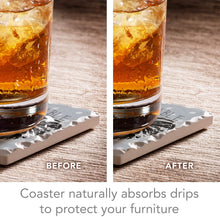 Load image into Gallery viewer, Highland Home Absorbent Tumbled Tile Stone Coaster Set with Wooden Holder - Rooster Call 4 Coasters - Made in The USA
