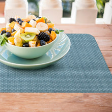 Load image into Gallery viewer, CounterArt Blue and Natural Basket Weave Design Reversible Easy Care Plastic Placemat Set of 4 Made in The USA
