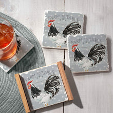 Load image into Gallery viewer, Highland Home Absorbent Tumbled Tile Stone Coaster Set with Wooden Holder - Rooster Call 4 Coasters - Made in The USA
