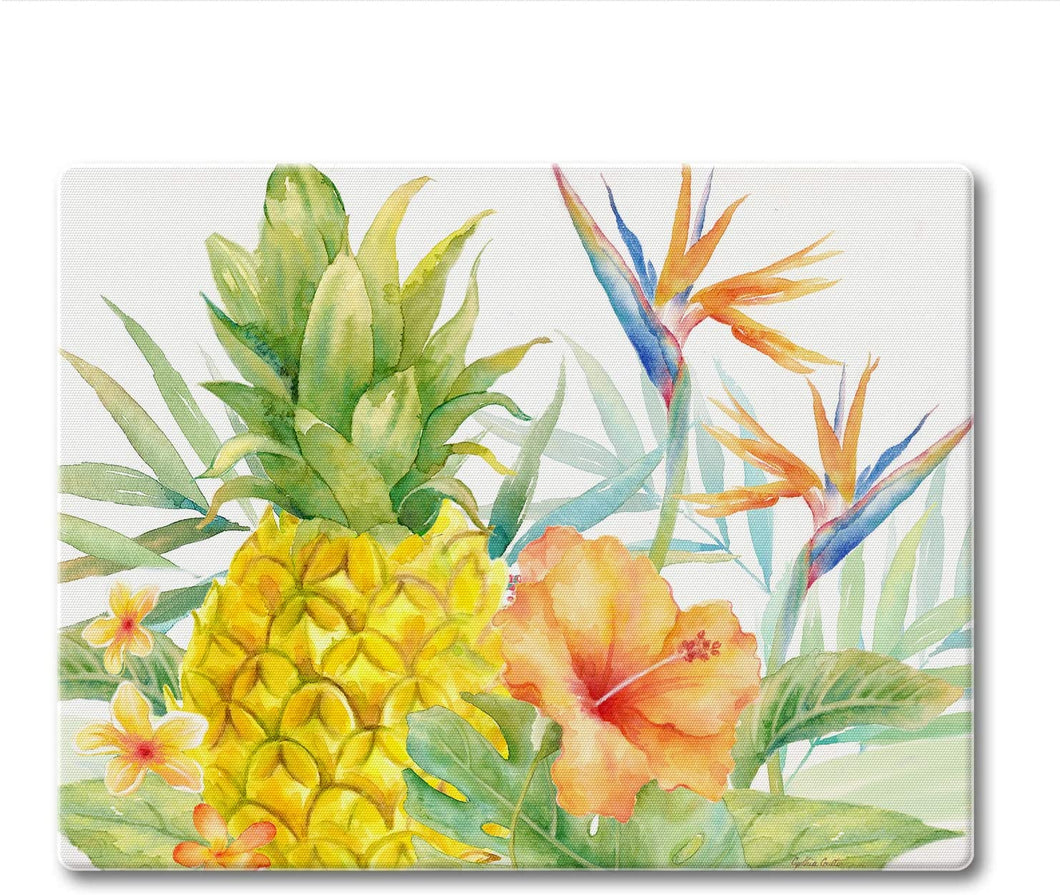 CounterArt Tropical Flowers and Pineapple Tempered Glass Counter Saver/Cutting Board 10” x 8”