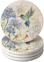 Load image into Gallery viewer, CounterArt Absorbent Round Coaster Set - Green Violetear Hummingbird with Agapantha Bloom
