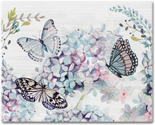 Load image into Gallery viewer, CounterArt Butterfly Hydrangea Tempered Glass Counter Saver/ Cutting Board 15 inch by 12 inch Made in the USA

