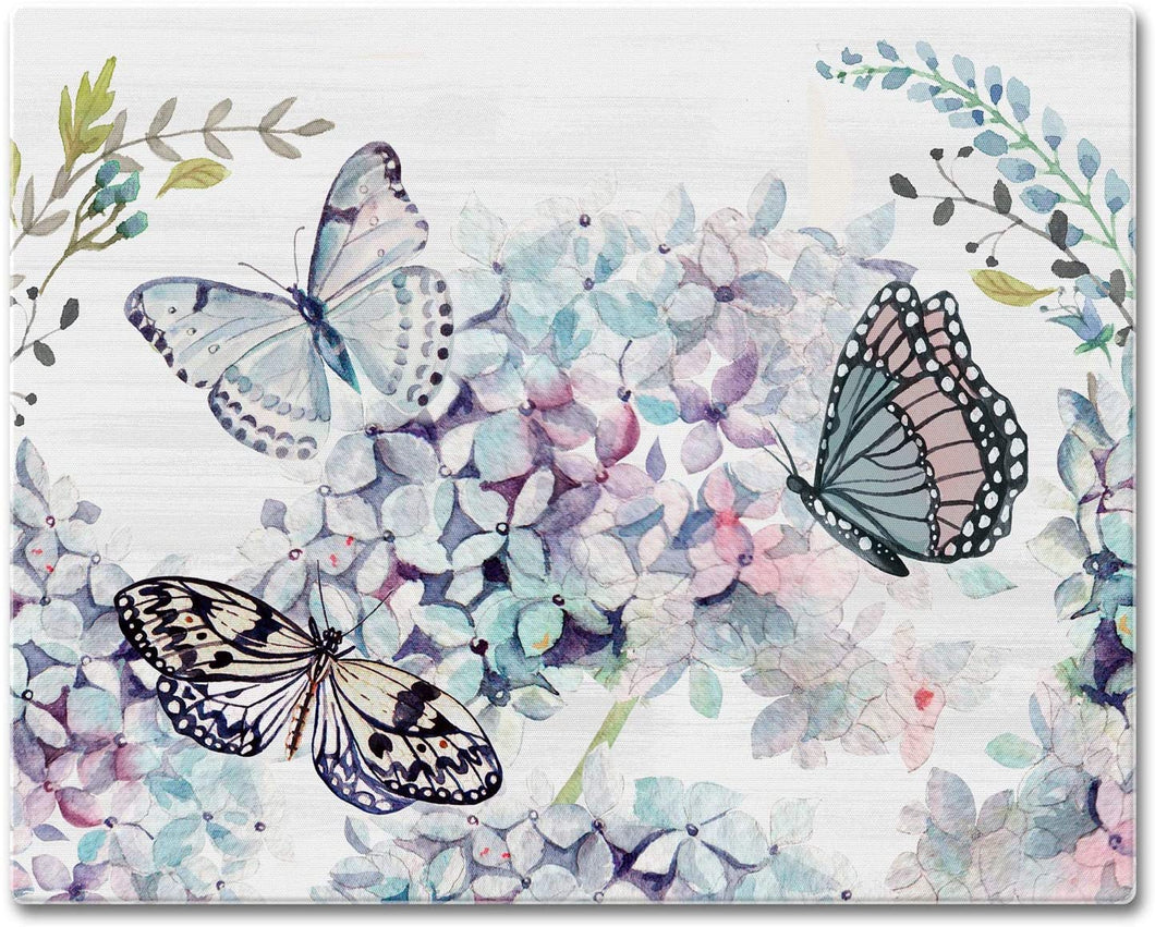 CounterArt Butterfly Hydrangea Tempered Glass Counter Saver/ Cutting Board 15 inch by 12 inch Made in the USA