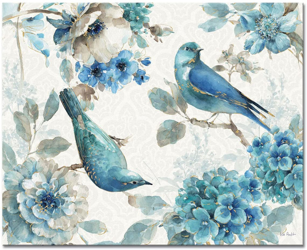 CounterArt Indi Gold Birds and Flowers Tempered Glass Counter Saver/Cutting Boards 15 inch by 12 inch