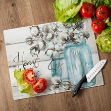 Load image into Gallery viewer, CounterArt Heart and Home Mason Jar With Cotton Tempered Glass Cutting Board - 15&quot; x 12&quot;
