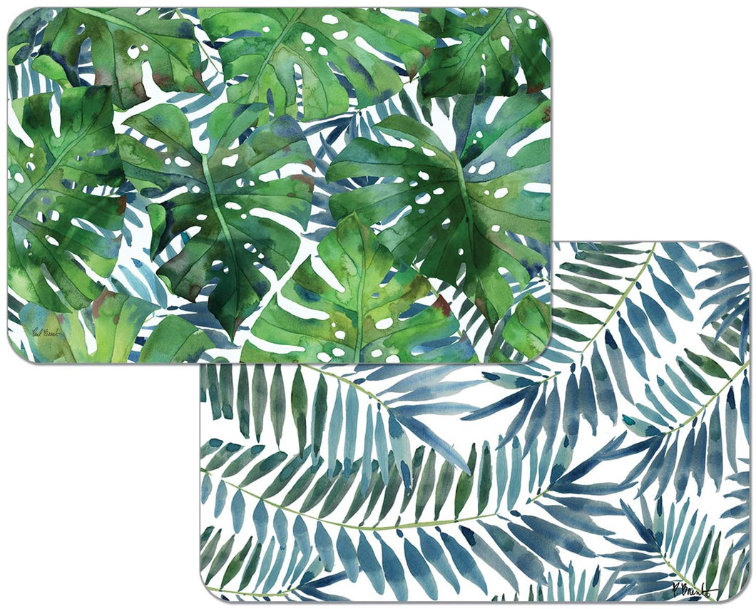 CounterArt Palms Reversible Wipe Clean Plastic Placemat Set of 4 Made in The USA