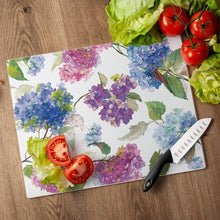 Load image into Gallery viewer, CounterArt Multi Hydrangea Tempered Glass Counter Saver/Cutting Board 15 inch by 12 inch
