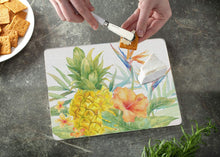 Load image into Gallery viewer, CounterArt Tropical Flowers and Pineapple Tempered Glass Counter Saver/Cutting Board 10” x 8”
