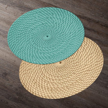 Load image into Gallery viewer, CounterArt Teal and Natural Basket Weave Design Round Reversible Easy Care Plastic Placemat Set of 4 Made in The USA
