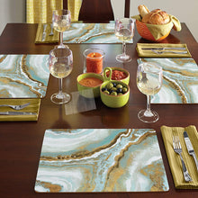 Load image into Gallery viewer, CALA HOME Teal Agate by Patricia Pinto Table Mats Boxed Set of Four Placemats
