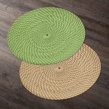 Load image into Gallery viewer, CounterArt Avocado Green and Natural Basket Weave Design Round Reversible Easy Care Plastic Placemat Set of 4 Made in The USA
