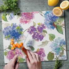 Load image into Gallery viewer, CounterArt Multi Hydrangea Tempered Glass Counter Saver/Cutting Board 15 inch by 12 inch
