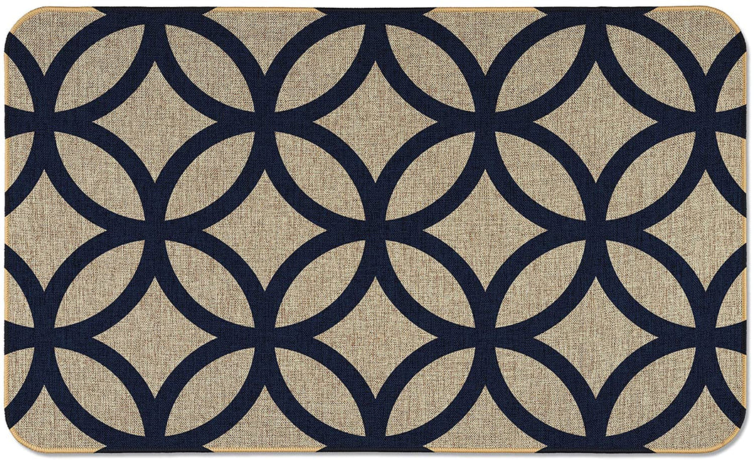 Counterart Natural Linen Look Decorative Low Profile Indoor/Outdoor Floor Mat with Recycled Rubber Back, Circles, Printed in The USA, 29.5” x 17.75”.