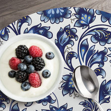Load image into Gallery viewer, CounterArt Shades of Blue Reversible Easy Care Set of Four Placemats, Made in The USA
