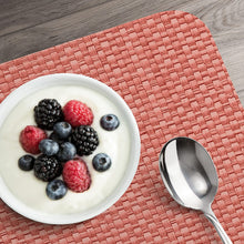 Load image into Gallery viewer, CounterArt Coral and Natural Basket Weave Design Reversible Easy Care Plastic Placemat Set of 4 Made in The USA
