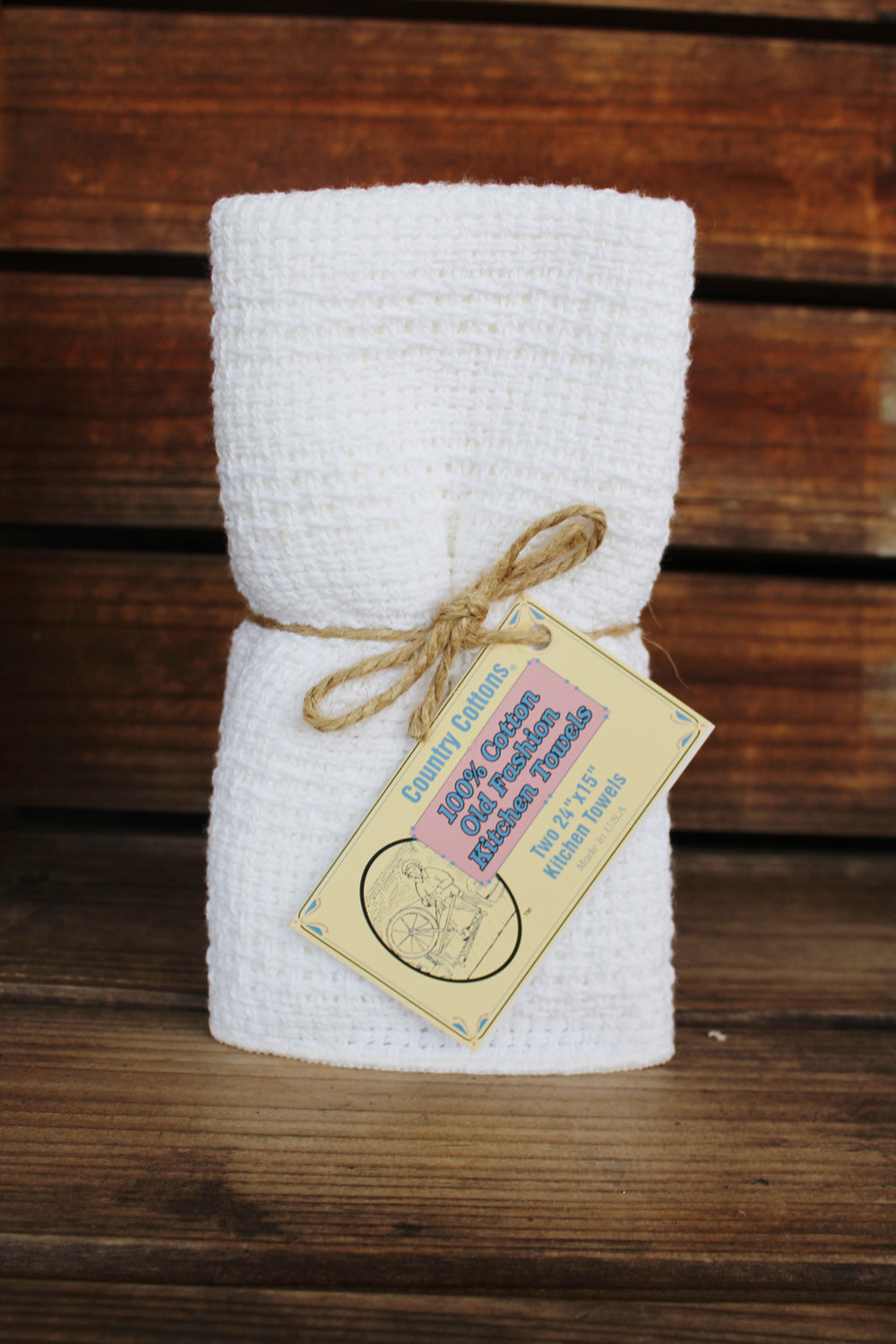 Country Cottons Kitchen Towels, Vintage Style 100% Cotton, White Set of 2